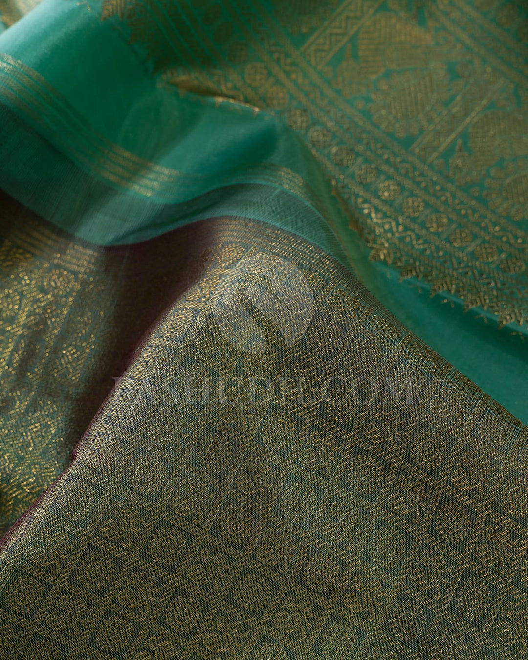 Dual Shaded Green And Teal Blue Pure Zari Kanjivaram Silk Saree-SP290