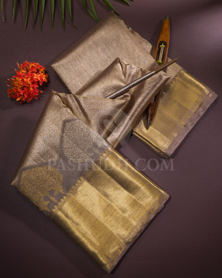 Greige Organza Kanjivaram Silk Saree-S1096(D)