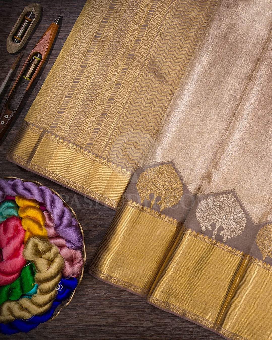 Greige Organza Kanjivaram Silk Saree-S1096(D)