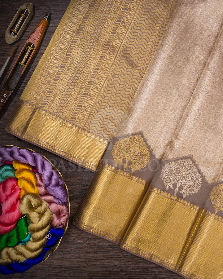 Greige Organza Kanjivaram Silk Saree-S1096(D)