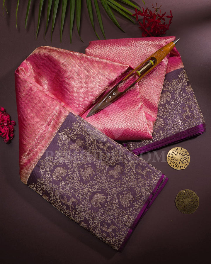 Watermelon Pink And Heather Purple Kanjivaram Silk Saree-S1551(B)
