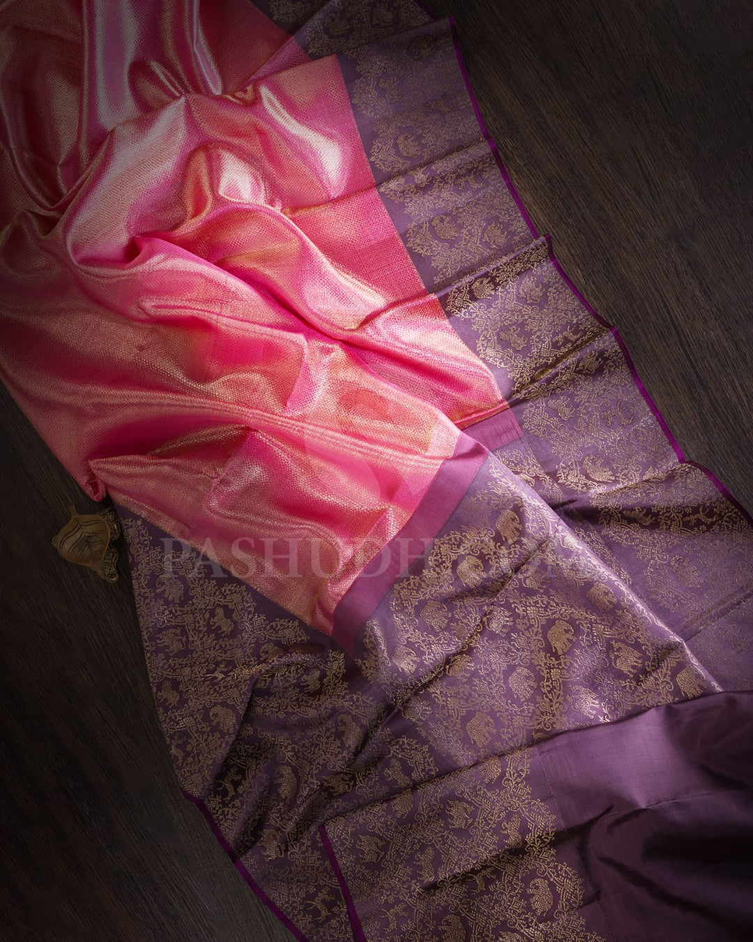 Watermelon Pink And Heather Purple Kanjivaram Silk Saree-S1551(B)