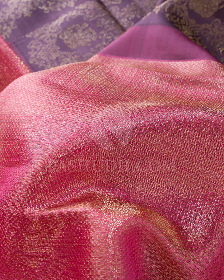 Watermelon Pink And Heather Purple Kanjivaram Silk Saree-S1551(B)