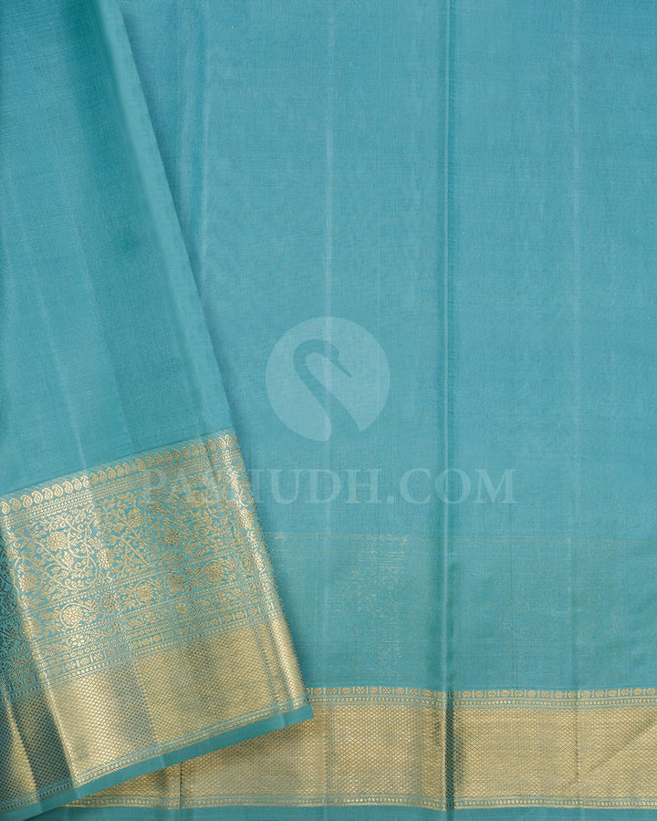 Half White And Sky Blue Kora Organza Dupion Kanjivaram Silk Saree-S1563(A)