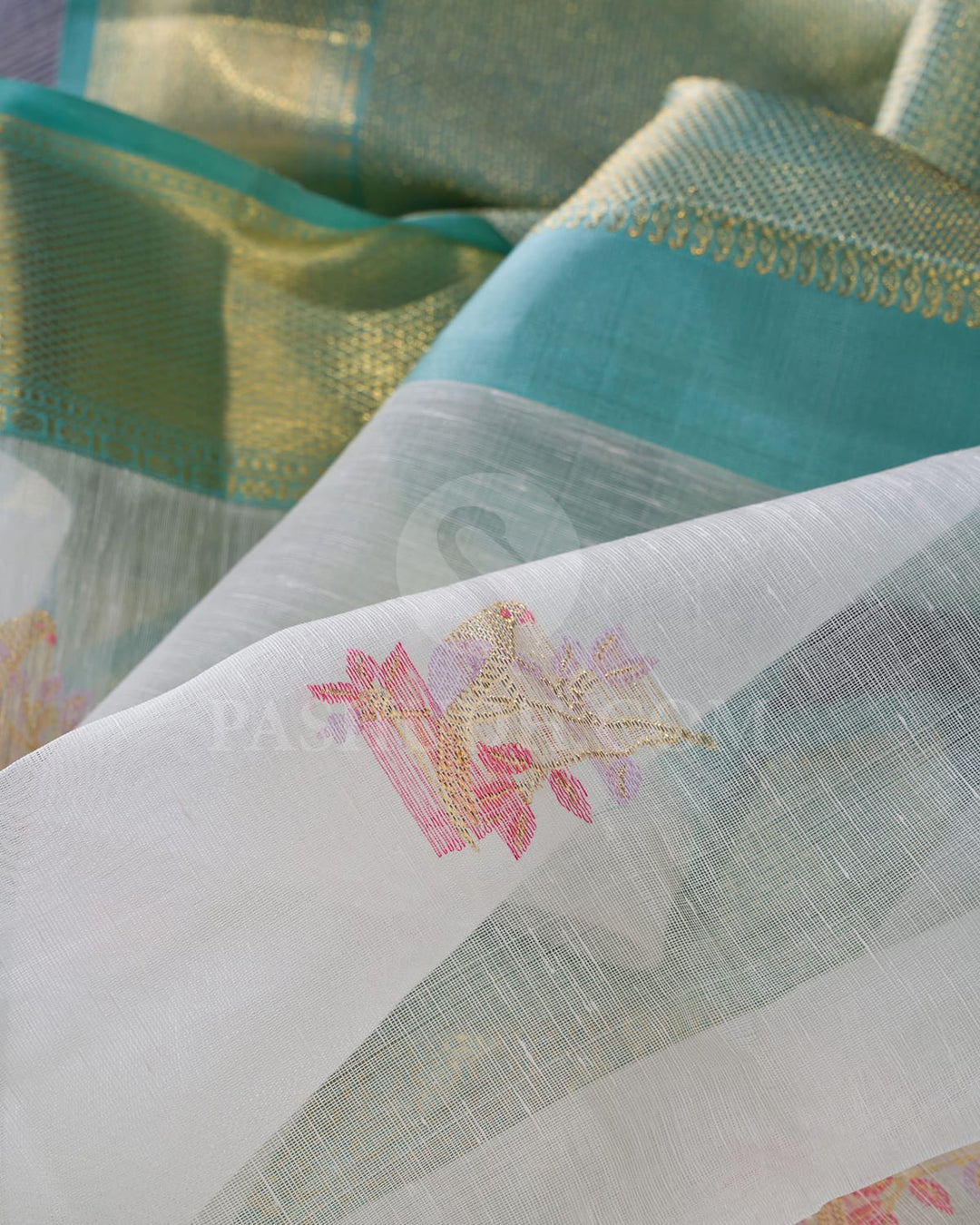 Half White And Sky Blue Kora Organza Dupion Kanjivaram Silk Saree-S1563(A)