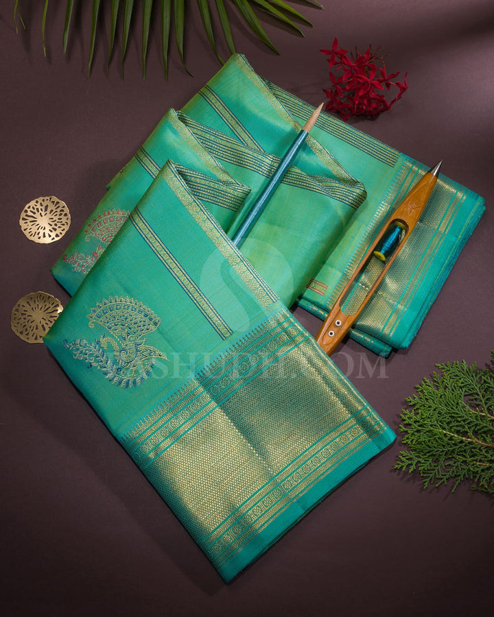 Dual Shaded Blue And Green Kanjivaram Silk Saree-S1566(A)