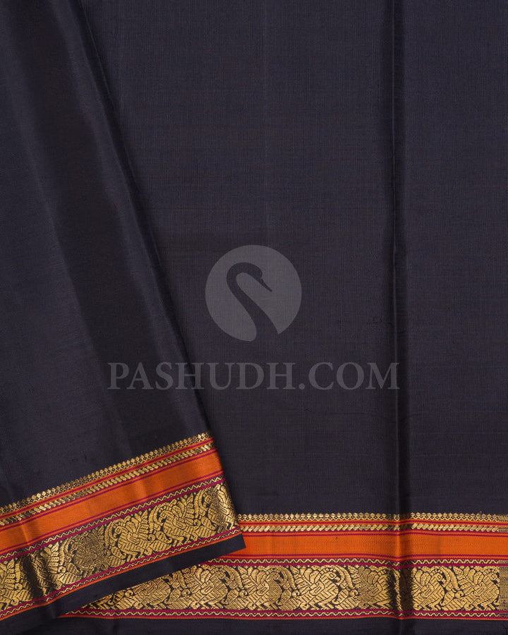 Mustard Yellow And Black Pure Zari Kanjivaram Silk Saree-SP318