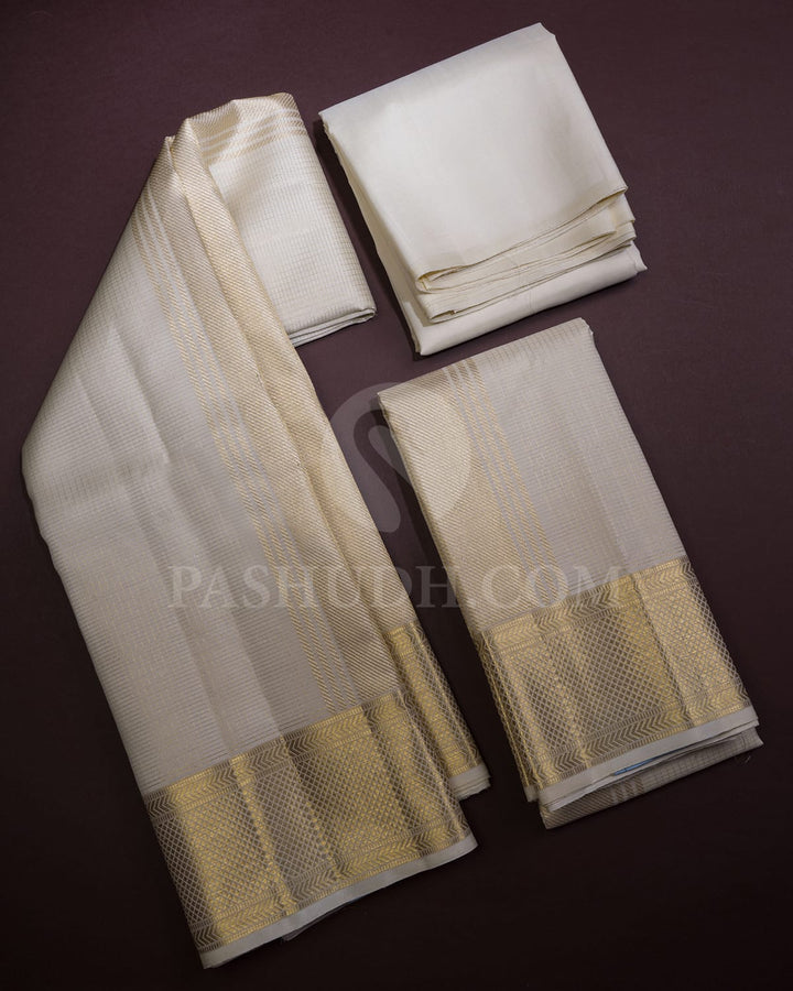 Half White/Ivory Pure Silk Dhothi With Angavastram-V33