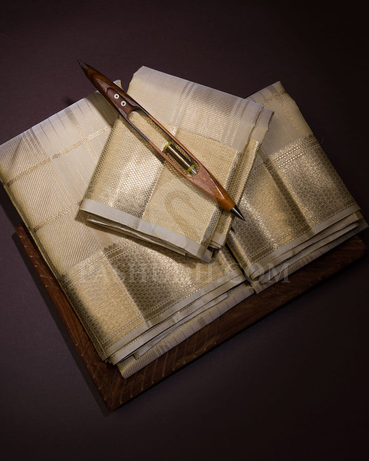 Beige Pure Silk Dhothi With Angavastram-V34