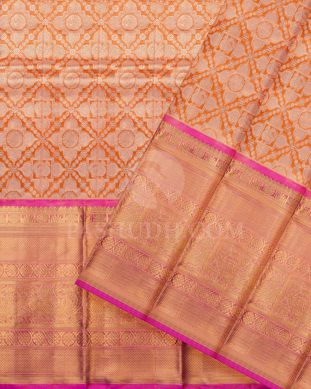 Orange Tissue Shimmer Pattu Paavadai Set-PA15