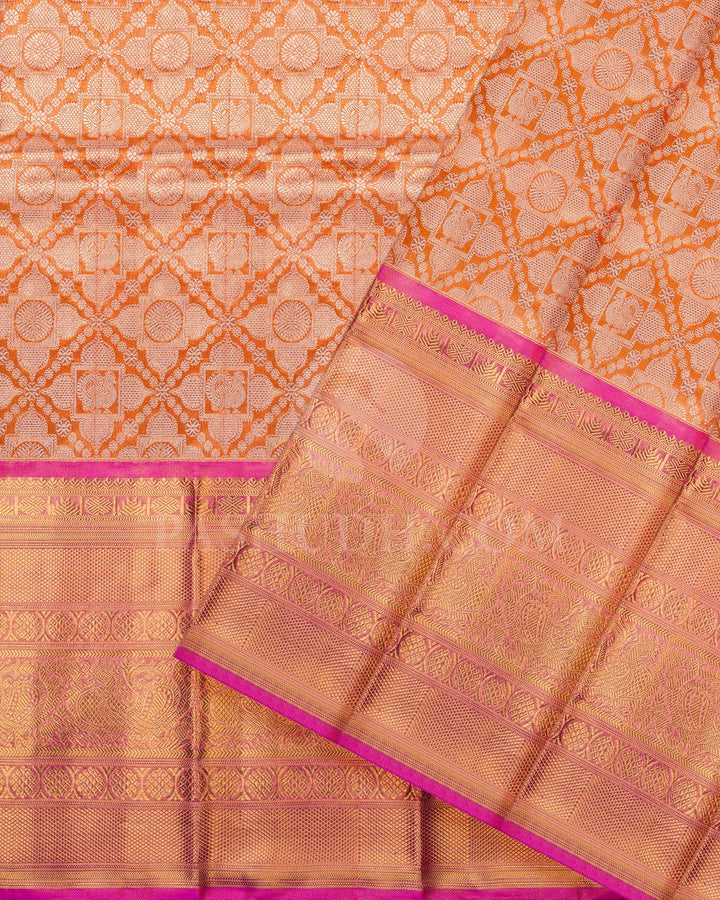 Orange Tissue Shimmer Pattu Paavadai Set-PA15