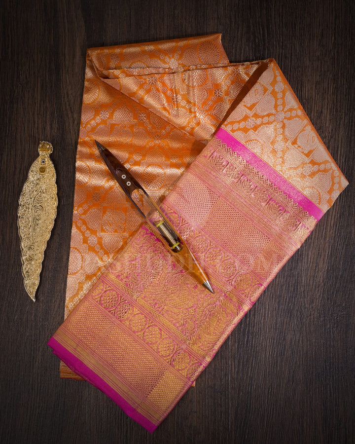 Orange Tissue Shimmer Pattu Paavadai Set-PA15