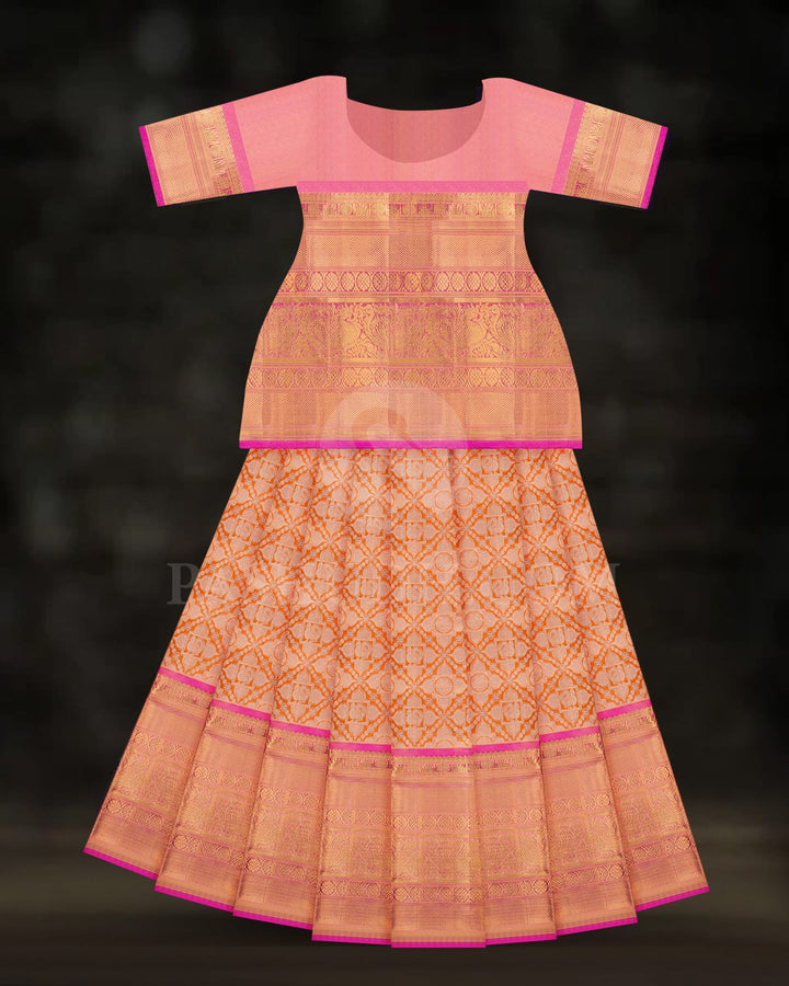 Orange Tissue Shimmer Pattu Paavadai Set-PA15