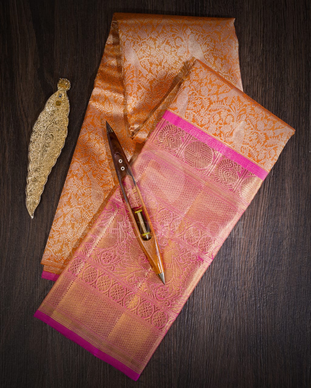 Orange Tissue Pattu Paavadai Set-PA16