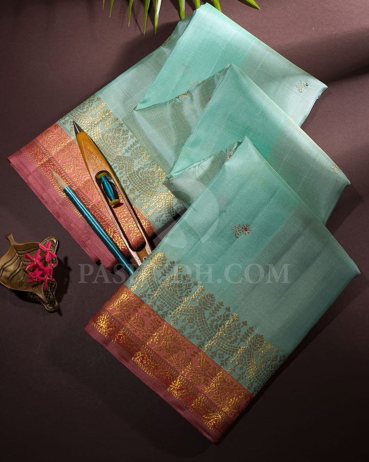 Mint Green With Mild Peach Kanjivaram Silk Saree-S1496(A)