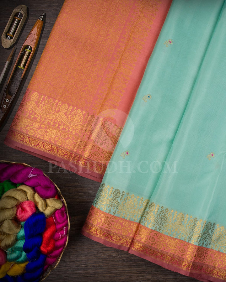 Mint Green With Mild Peach Kanjivaram Silk Saree-S1496(A)