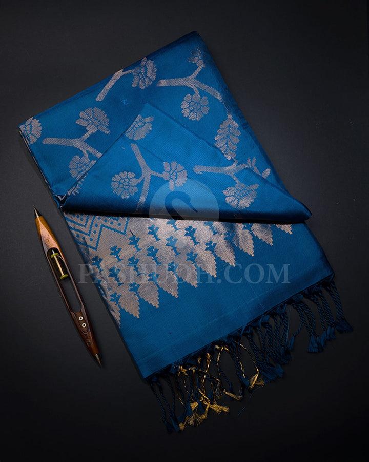 Cobalt Blue Self Colored Soft Silk Saree-AC151