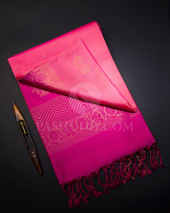 Peachy Pink And Rani Pink Soft Silk Saree-AC111
