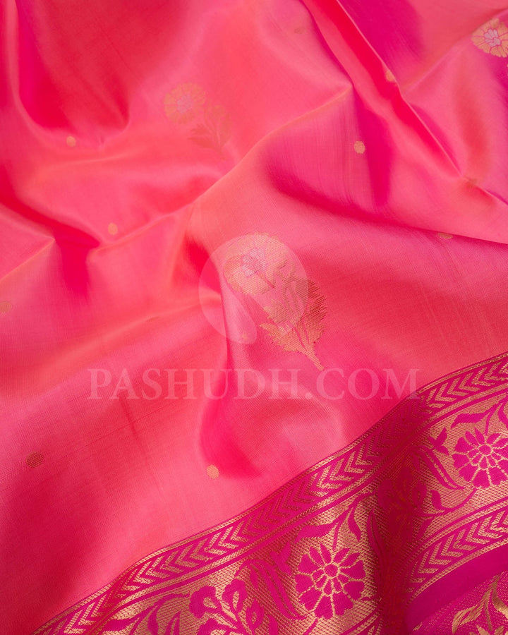 Peachy Pink And Rani Pink Soft Silk Saree-AC111