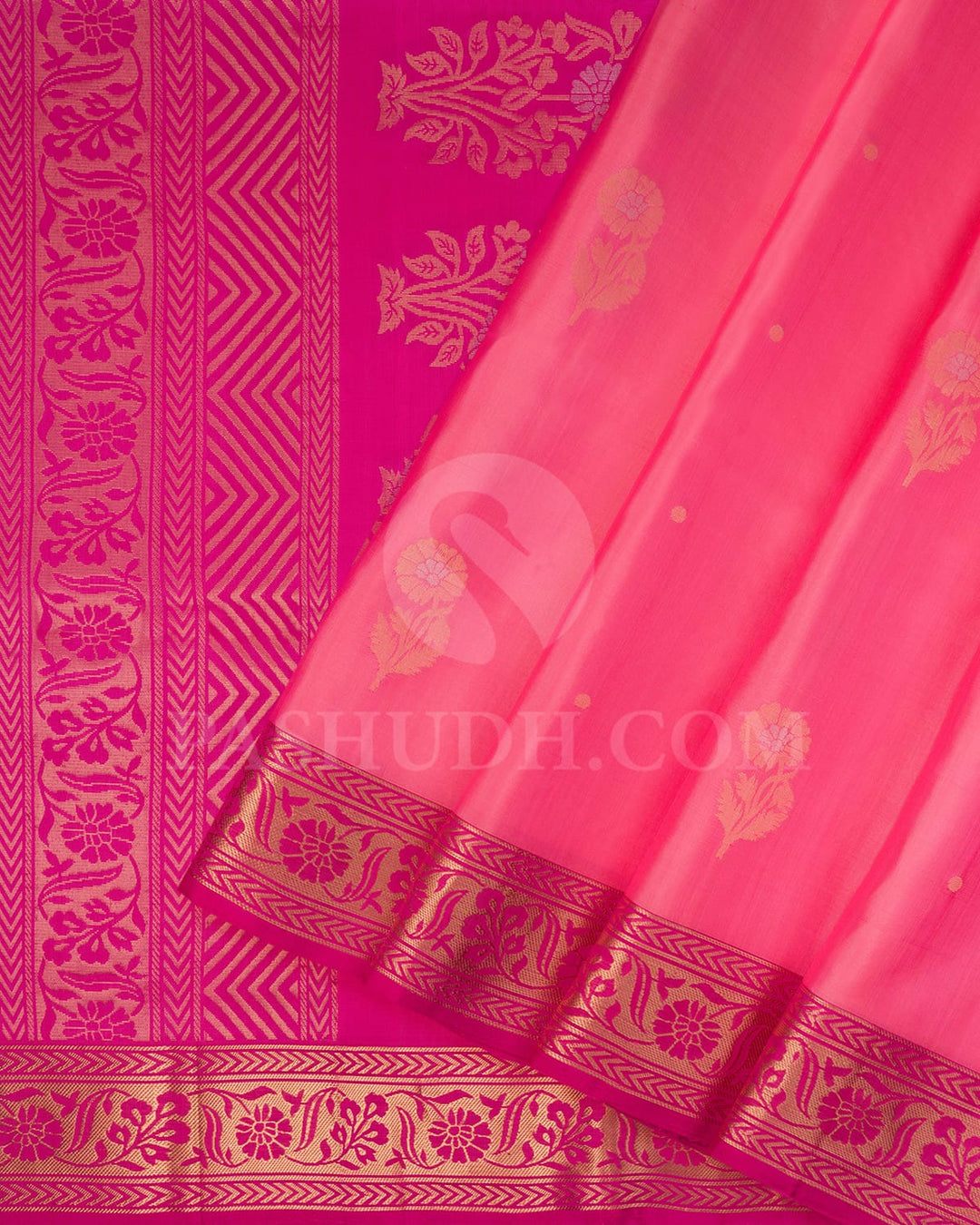 Peachy Pink And Rani Pink Soft Silk Saree-AC111