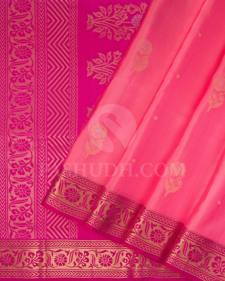 Peachy Pink And Rani Pink Soft Silk Saree-AC111