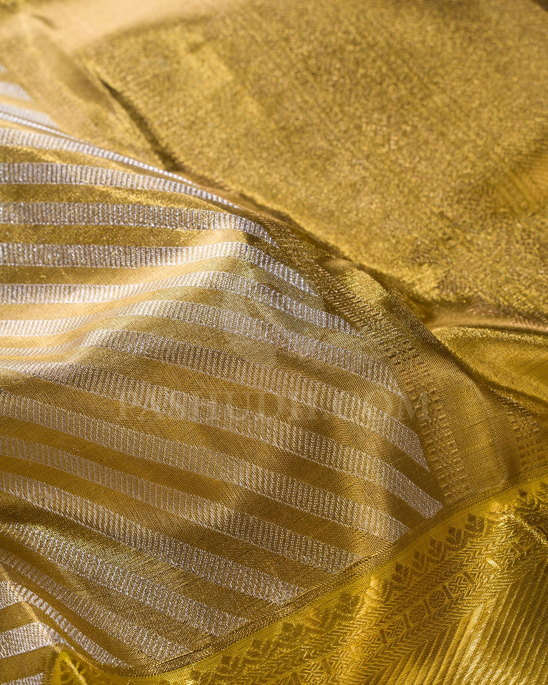 Gold And Silver Zari Tissue Silk Dupatta With Green Selvedge-T4