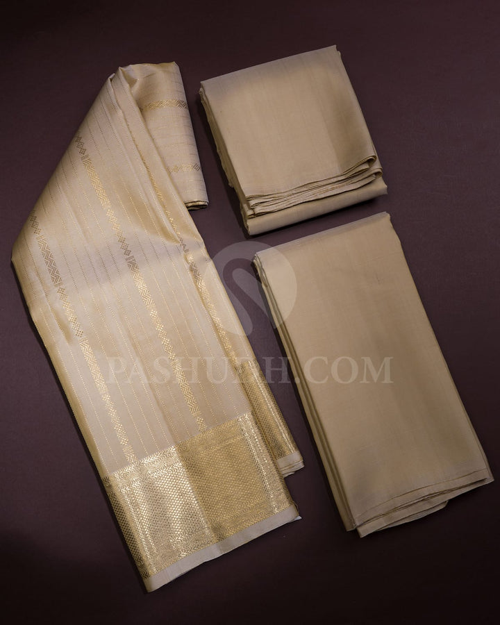 Beige Pure Silk Dhoti With Angavastram-V35