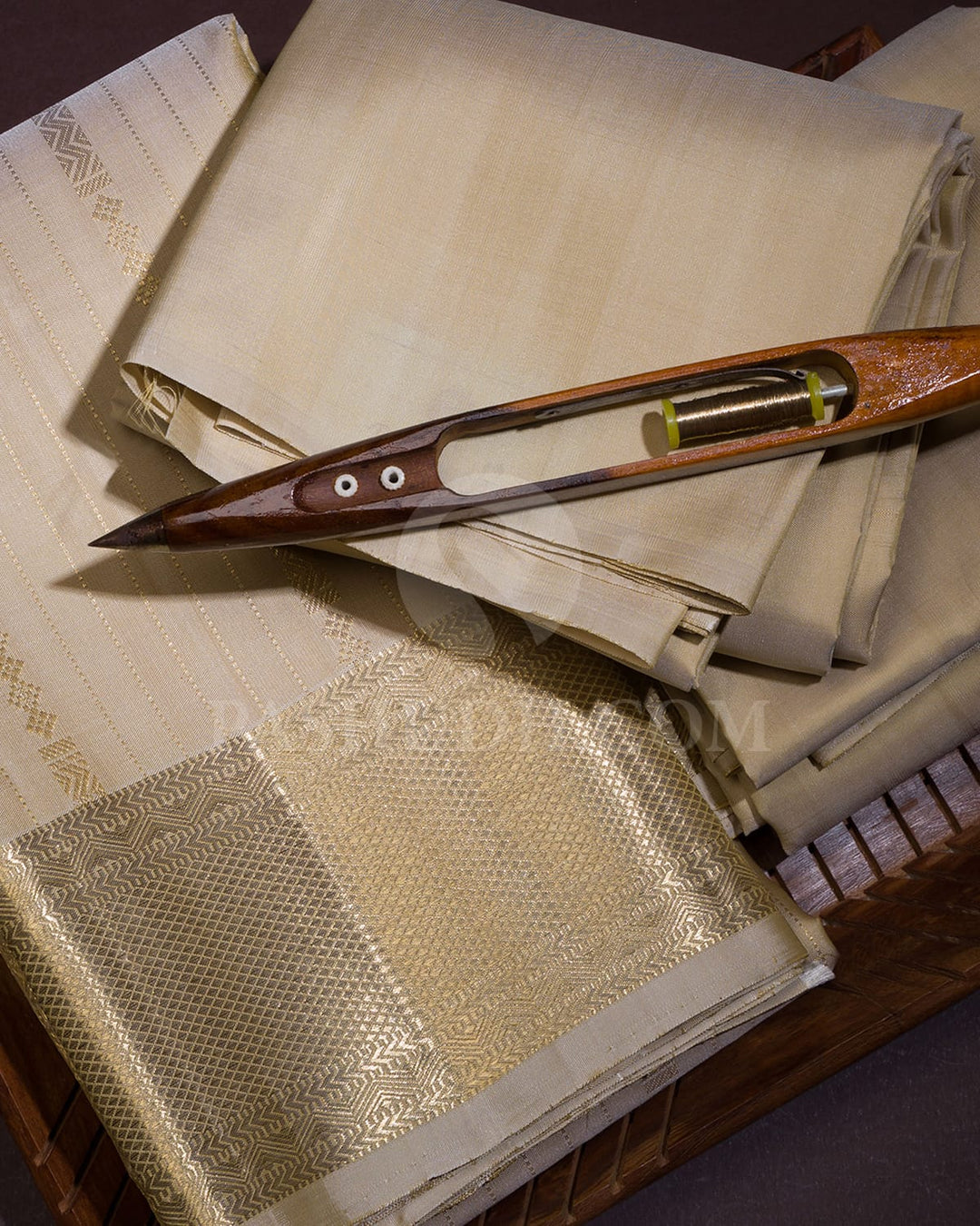 Beige Pure Silk Dhoti With Angavastram-V35