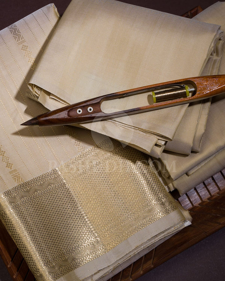 Beige Pure Silk Dhoti With Angavastram-V35