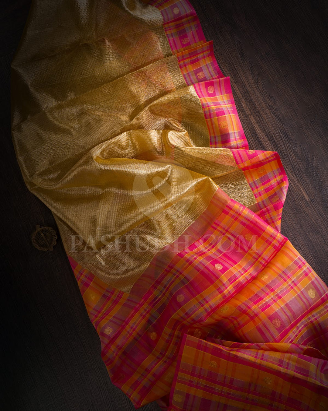 Gold And Pink Shimmer Organza Kanjivaram Silk Saree-S1501(A)