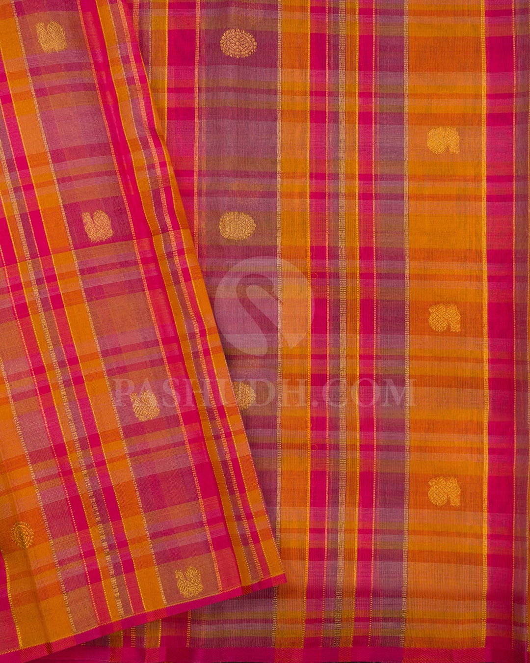 Gold And Pink Shimmer Organza Kanjivaram Silk Saree-S1501(A)