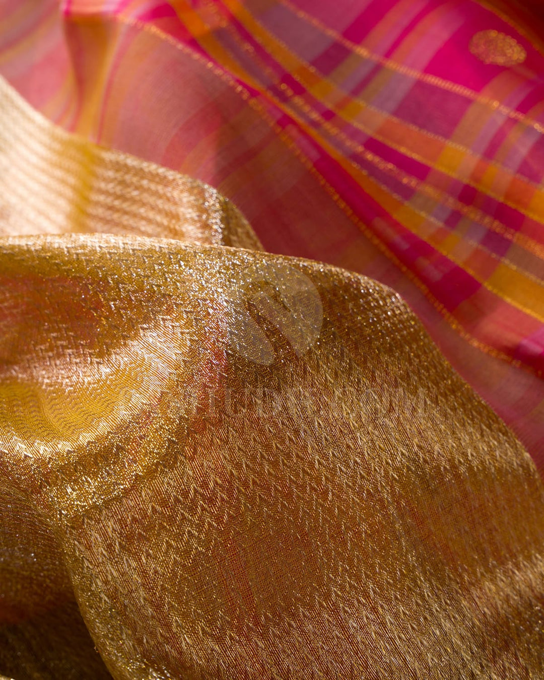 Gold And Pink Shimmer Organza Kanjivaram Silk Saree-S1501(A)