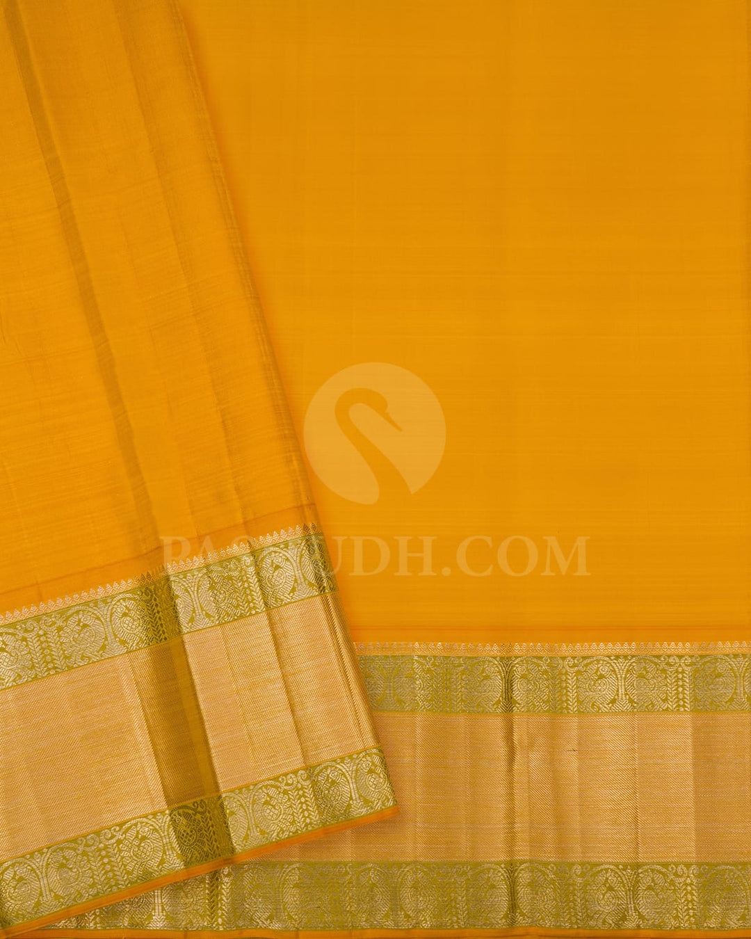 Navy Blue With Mango Yellow Kanjivaram Silk Saree-S1578(A)