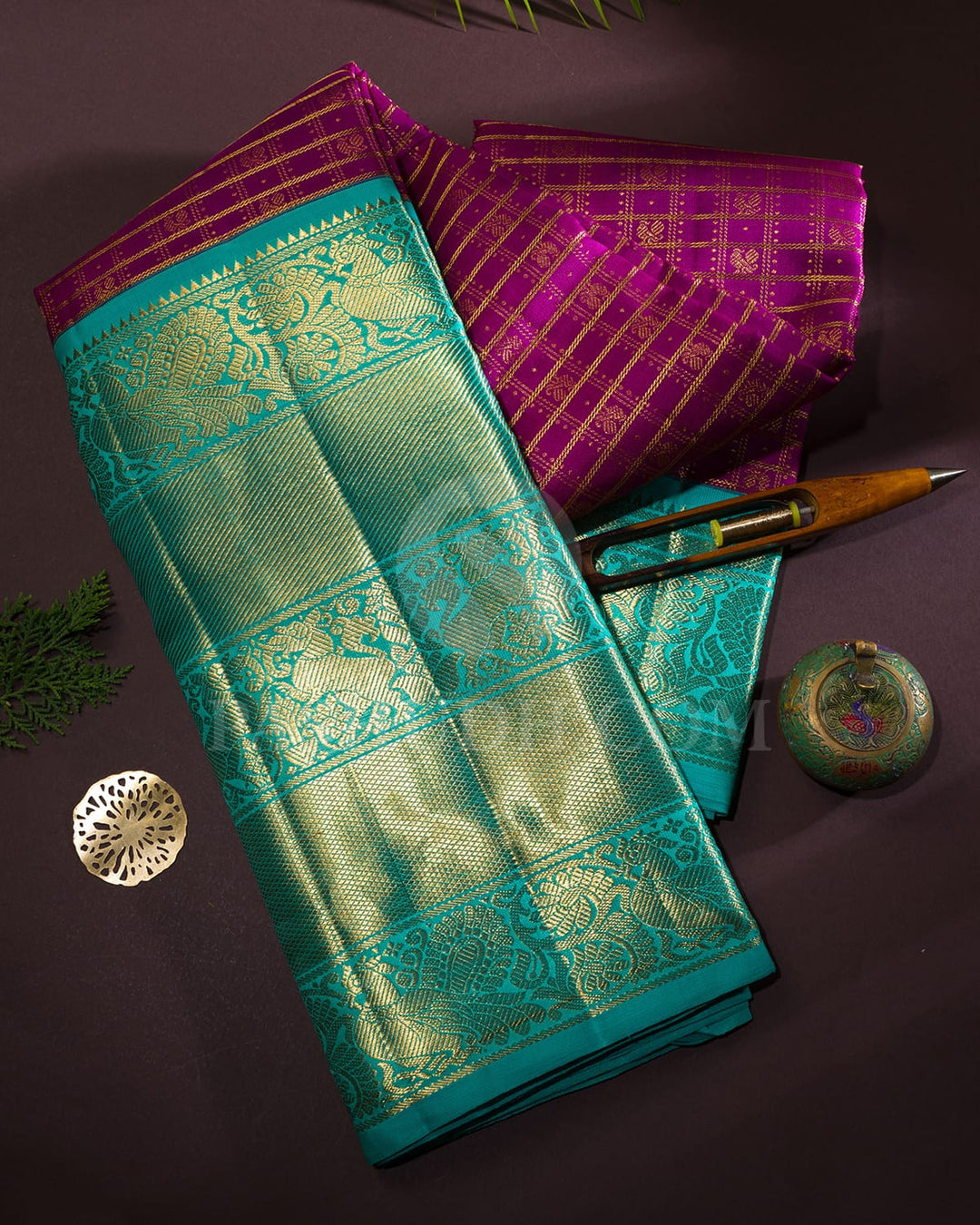 Magenta And Sky Blue Bridal Kanjivaram Silk Saree-SP344