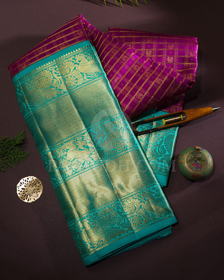 Magenta And Sky Blue Bridal Kanjivaram Silk Saree-SP344