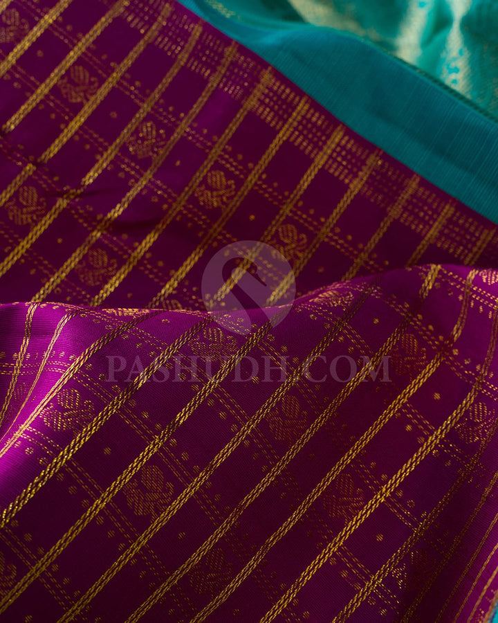 Magenta And Sky Blue Bridal Kanjivaram Silk Saree-SP344