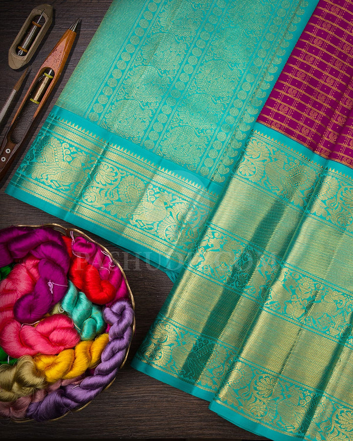 Magenta And Sky Blue Bridal Kanjivaram Silk Saree-SP344
