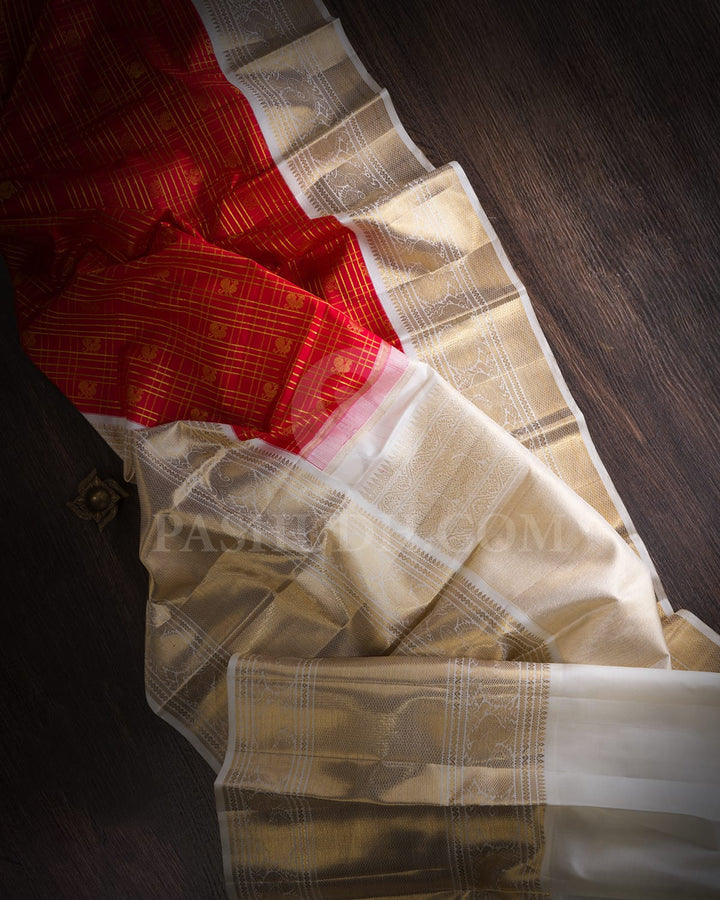 Red With Ivory Bridal Kanjivaram Silk Saree-SP345