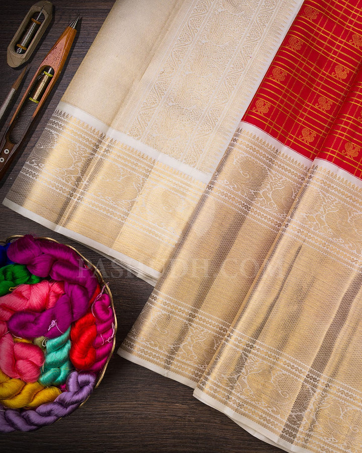 Red With Ivory Bridal Kanjivaram Silk Saree-SP345