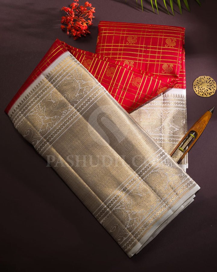 Red With Ivory Bridal Kanjivaram Silk Saree-SP345