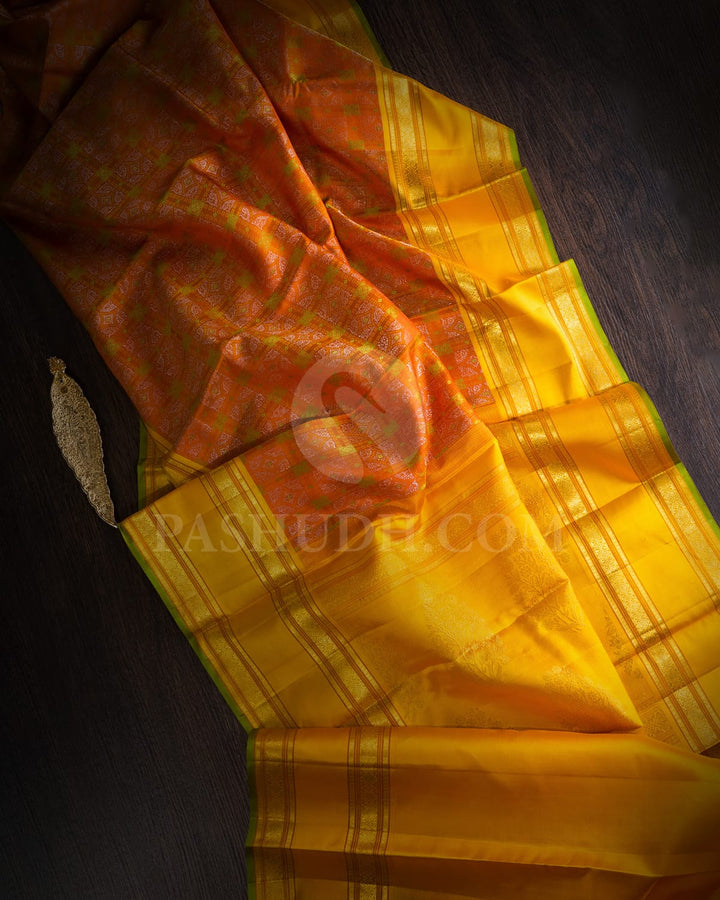 Orange With Bright Yellow Kanjivaram Silk Saree-DJ398(A)