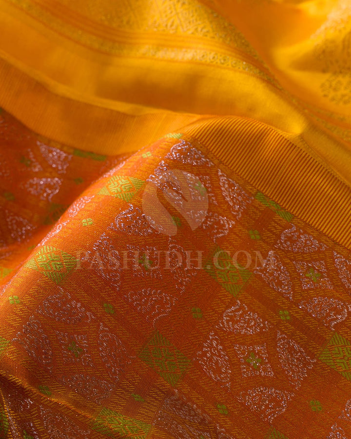Orange With Bright Yellow Kanjivaram Silk Saree-DJ398(A)