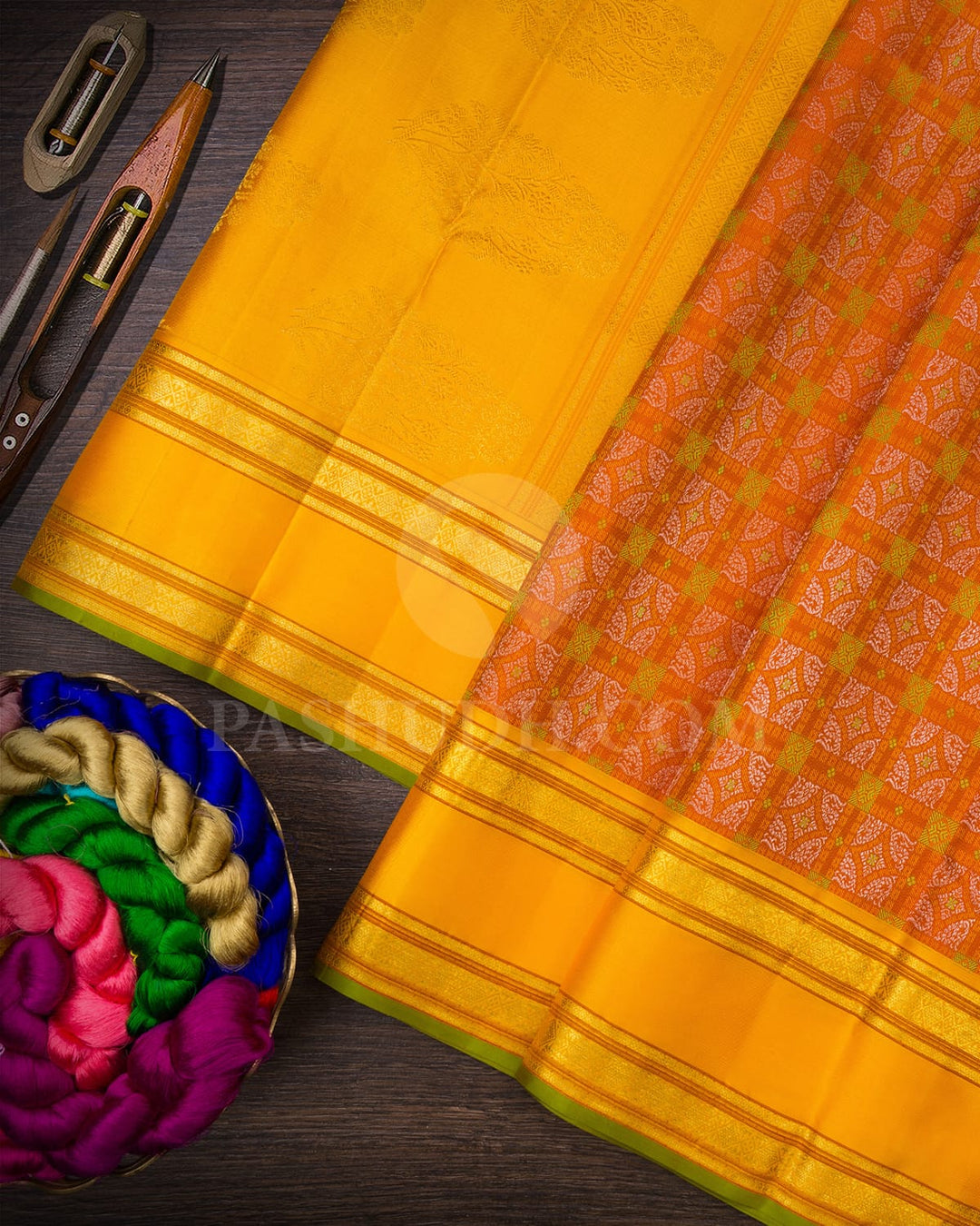 Orange With Bright Yellow Kanjivaram Silk Saree-DJ398(A)