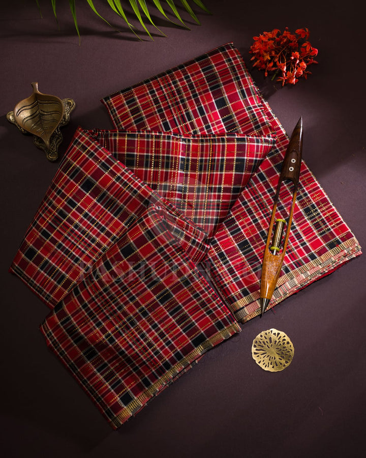 Red And Black Borderless Traditional Kanjivaram Silk Saree-S1574(A)