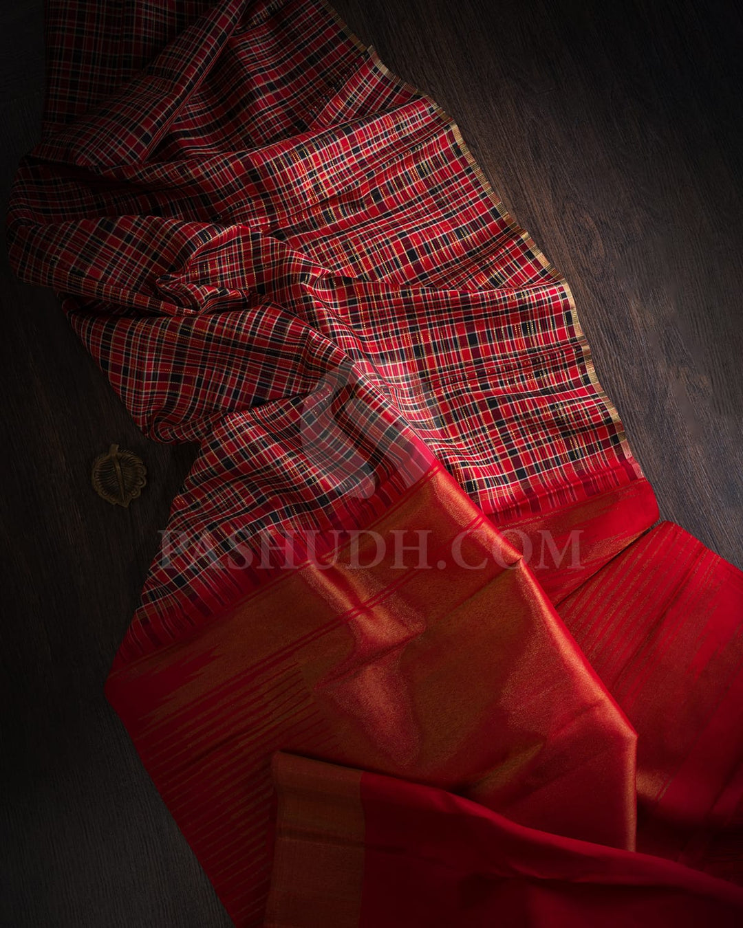 Red And Black Borderless Traditional Kanjivaram Silk Saree-S1574(A)