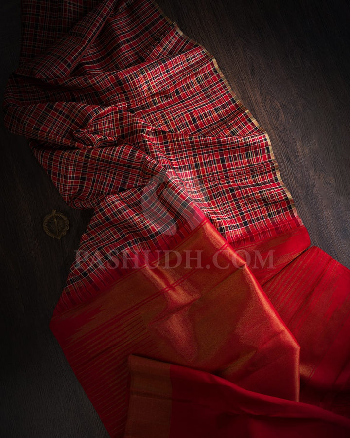 Red And Black Borderless Traditional Kanjivaram Silk Saree-S1574(A)