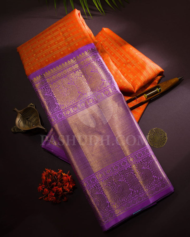 Orange With Lavender Bridal Kanjivaram Silk Saree-SP335