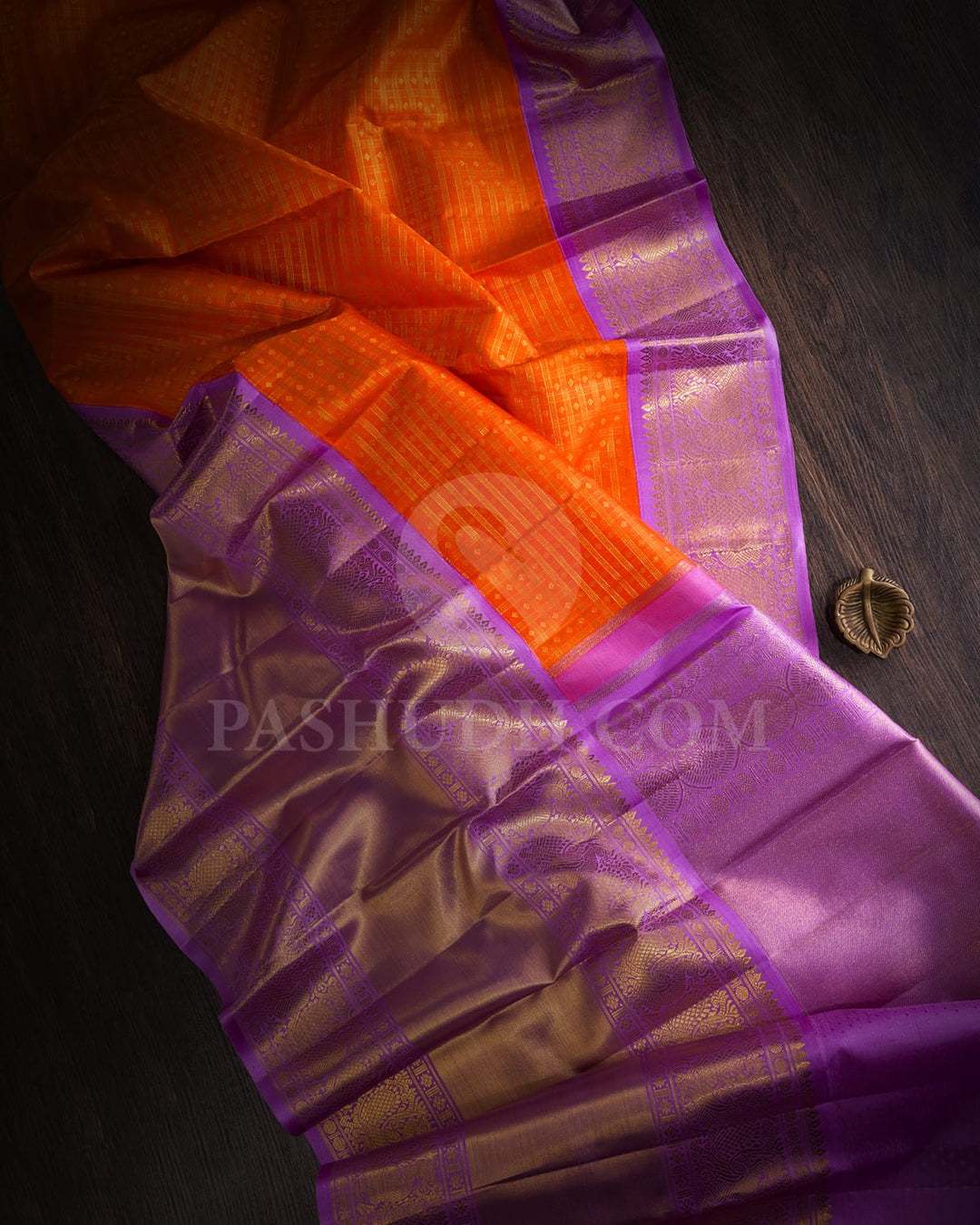 Orange With Lavender Bridal Kanjivaram Silk Saree-SP335