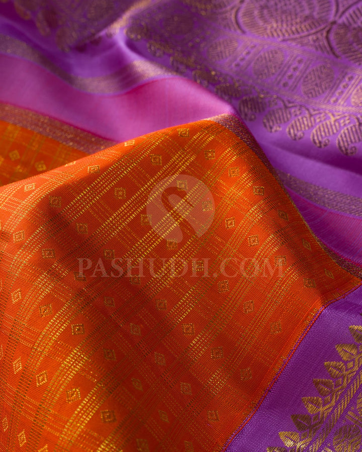 Orange With Lavender Bridal Kanjivaram Silk Saree-SP335