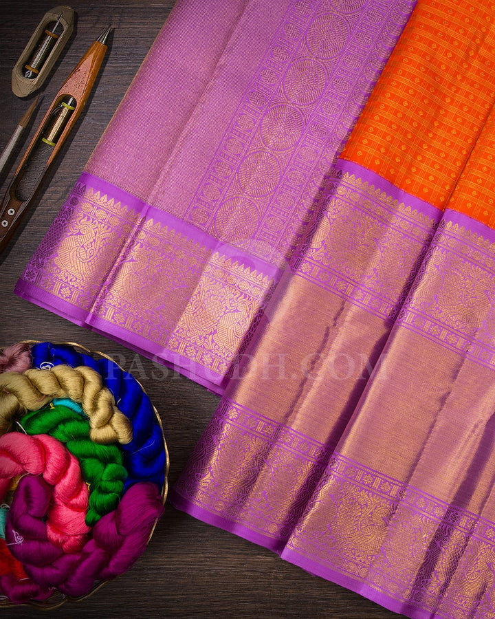 Orange With Lavender Bridal Kanjivaram Silk Saree-SP335